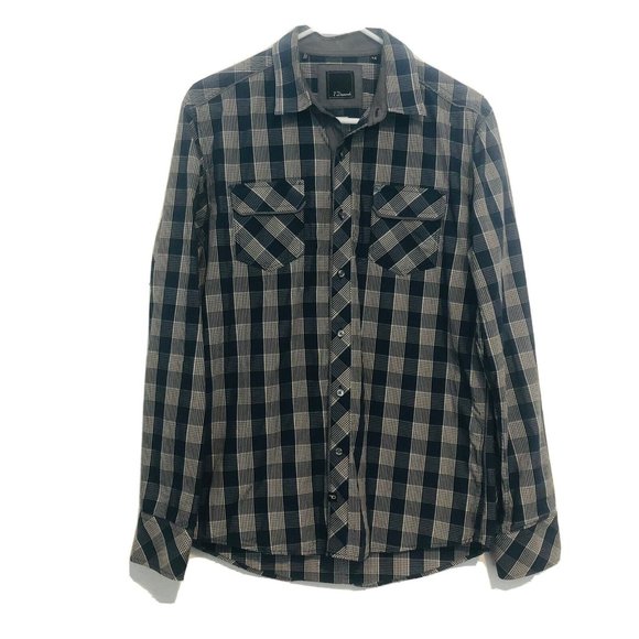 7 Diamonds Other - 7 Diamonds Men's Button Front Shirt Long Sleeve Size Medium Blue White Plaid 7D